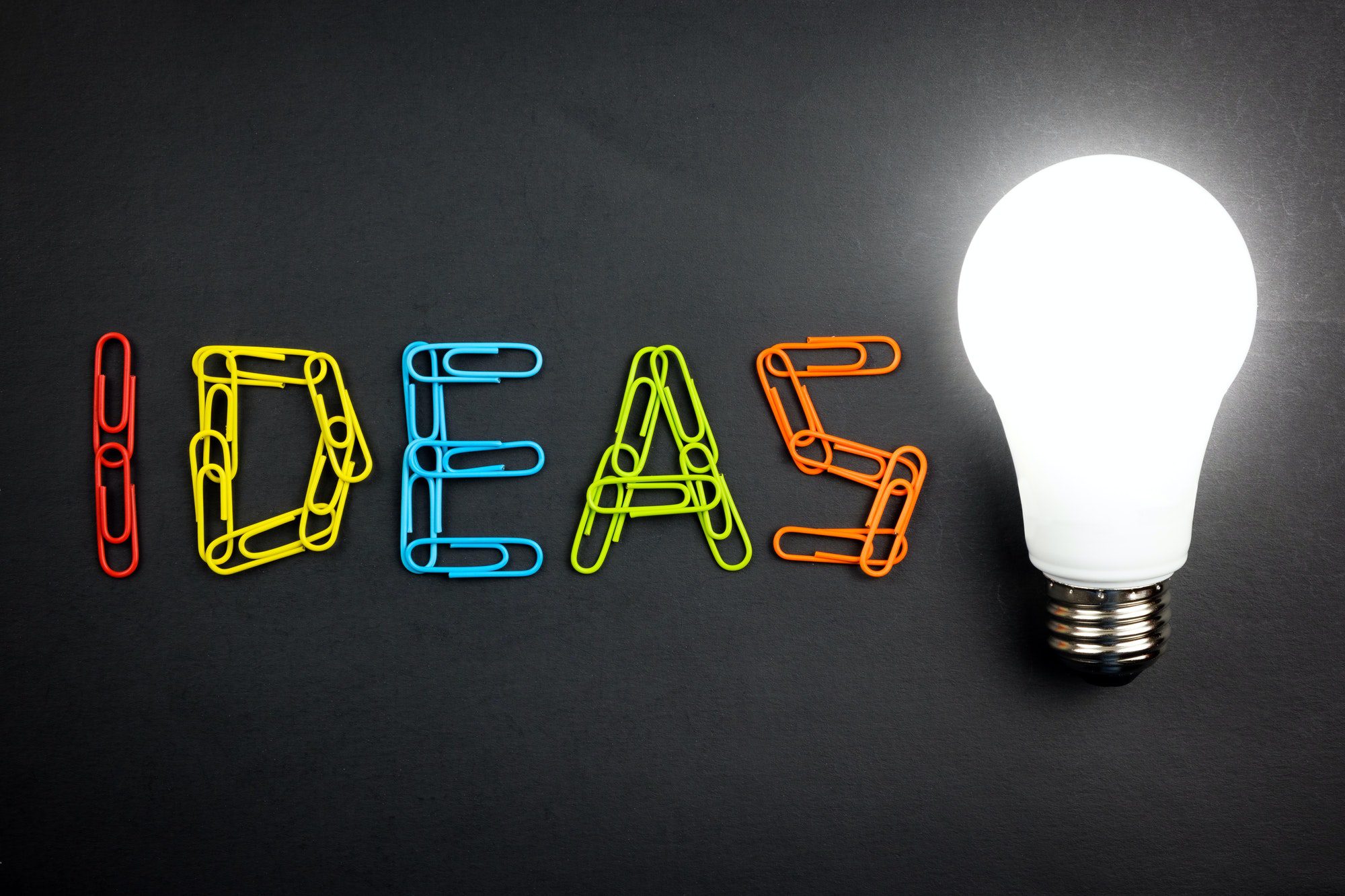 Ideas word with light bulb